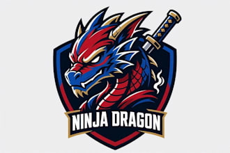 creative unique ninja dragon gaming esport mascot logo with unlimited revision