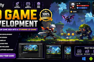 develop a custom unity 2d game for android, ios, PC, and webgl