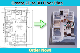 make 2d floor plan to 3d floor plan with 3d rendering