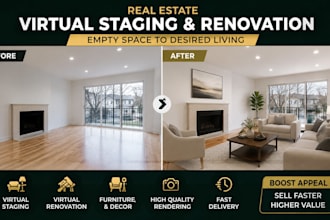 digitally stage, renovate your real estate property photos with virtual staging