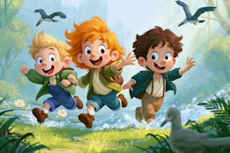 custom create cute children book illustrations for you