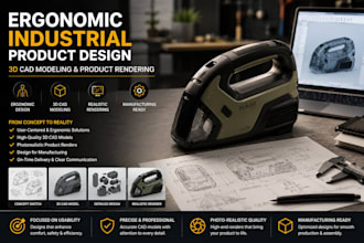 ergonomic industrial product design, 3d cad modeling and product rendering