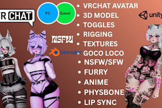 create custom nsfw vrchat avatar, vrc avatar vr character humanoid 3d model vrm
