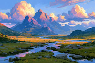hand paint landscape painting on canvas