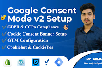 fix or setup cookie consent banner, google consent mode v2 via GTM
