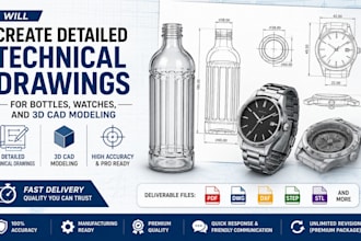 create detailed technical drawings for bottles, watches, and 3d cad modeling