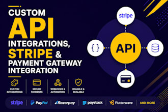 build custom API integrations, stripe and payment gateway integration
