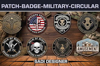 design patch, badge, military, army, sticker, tactical, skull, and circular logo