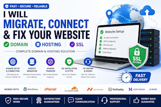 migrate website, transfer hosting, connect dns, fix SSL and configure domain