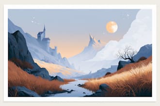 create stunning fantasy landscape illustration