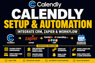setup, automate and integrate calendly scheduling with CRM, zapier and workflows