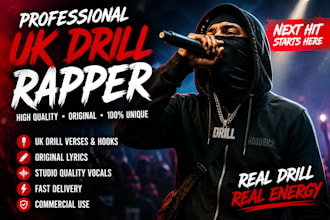 record a professional male UK drill rap verse, hook or full song
