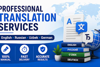 manually translate english, russian, uzbek, and german
