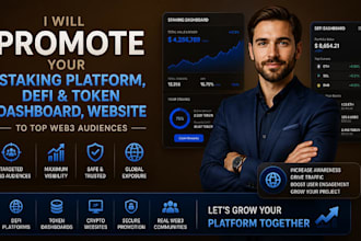 promote your staking platform, defi and crypto token dashboard, website