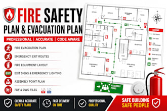 create a professional fire safety plan, evacuation plan, and fire escape drawing