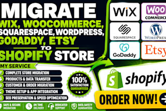 migrate wix woocommerce squarespace wordpress godaddy etsy to shopify store