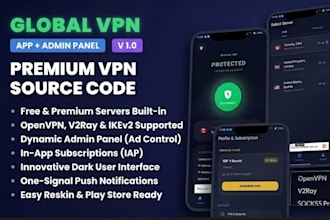 provide a flutter VPN app with admin panel, android and ios source code