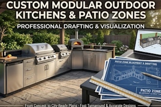 design modular outdoor kitchen layout patio zone blueprint bbq island drafting