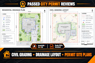 do civil grading plans, residential drainage layout site plans for city permit