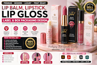 do lip balm lipstick, lip gloss label design box packaging design