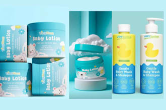 design baby care product labels, baby lotion, wipes and powder packaging design