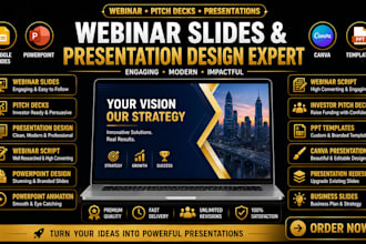 design webinar slides, pitch decks, powerpoint presentations and google slides