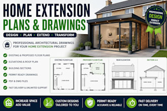 design home extension plans, house addition drawings, rear and permit plans