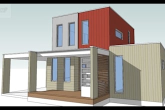 design shipping container home, tiny house plans and 3d rendering