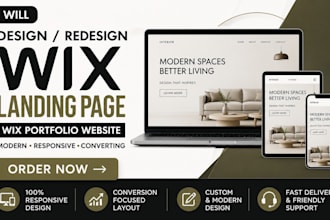 design or redesign wix website, wix landing page, wix portfolio website