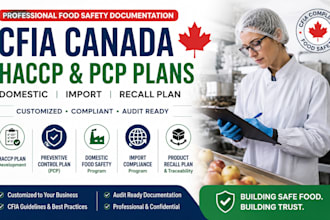 design cfia canada haccp, pcp domestic, import, recall plan for food businesses