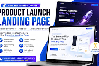 design product launch landing page, one page website, startup website