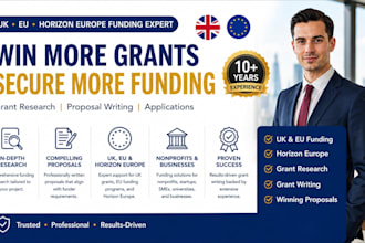 do grant writing, grant research and win funding for UK, eu and horizon europe