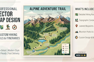 design a professional trail, hiking and itinerary map in vector