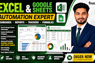 automate excel and google sheets, create dashboards, formulas and trackers