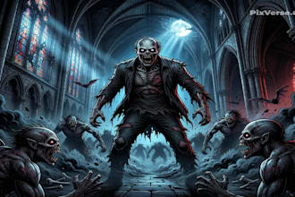 create horror comic monster illustration and zombie art