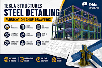 create tekla structures steel detailing, fabrication shop drawing and ga drawing