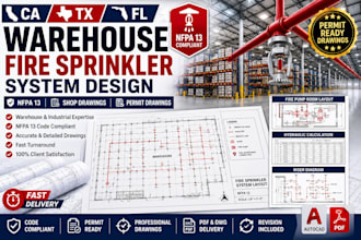 ca tx fl warehouse fire sprinkler system design nfpa 13  shop drawings