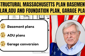 structural massachusetts plan basement plan,adu and foundation plan, garage plan