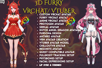 make vrchat anime avatar, furry vrm model, 3d vtuber model, tabletop vtuber,