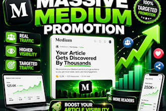 deliver massive medium article promotion,for massive reach, engagements, follow