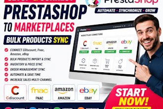 connect prestashop to cdiscount fnac amazon ebay for product sync automation