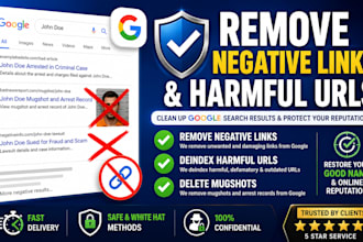 remove negative links,deindex harmful urls delete mugshots from google search