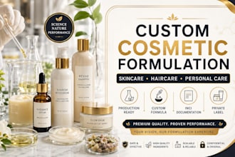 develop formulas for cosmetic formulation, skincare, hair care, organic product