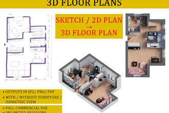 design a 3d floor plan with furniture for airbnb and real estate