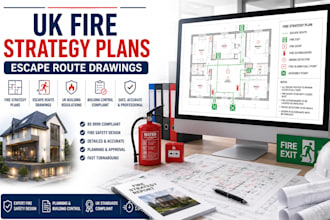 design fire strategy and escape route drawings for UK residential project