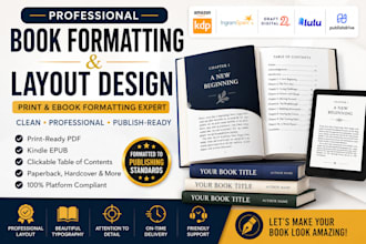 format your book for amazon KDP, kindle, ingramspark, draft2digital and lulu