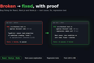 fix bugs and errors in your react, next js or node js app