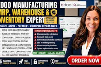 set up odoo manufacturing mrp, warehouse automation and erp inventory