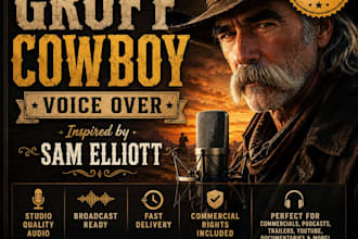 record professional gruff cowboy voice over inspired by sam elliott
