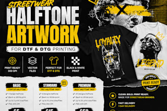 create streetwear halftone artwork for dtf and dtg printing